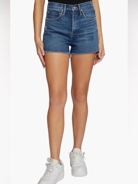 Good American Medium Blue High-Rise Denim Cutoff Shorts